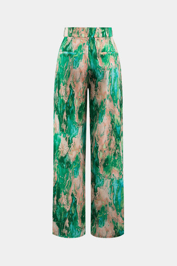 Marble Print High Waisted Full-length Straight Leg Pants