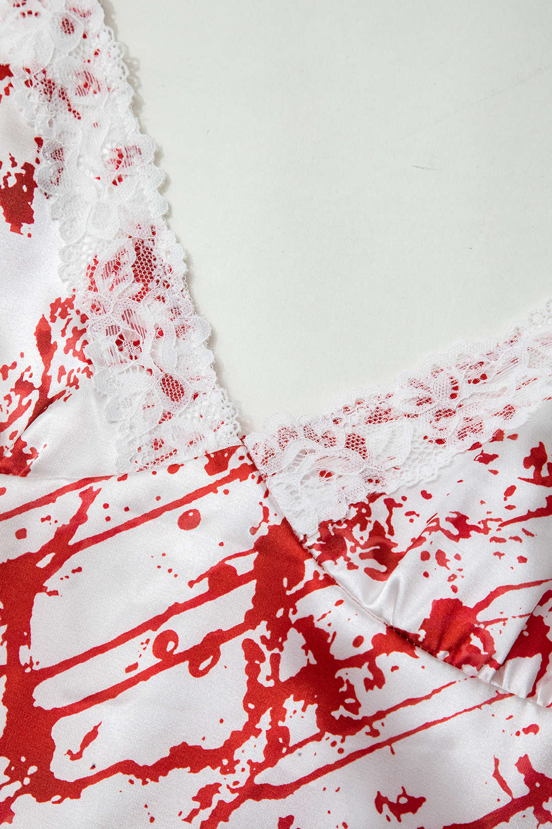 Bloodstain Print V-neck Lace Trim Mini Dress