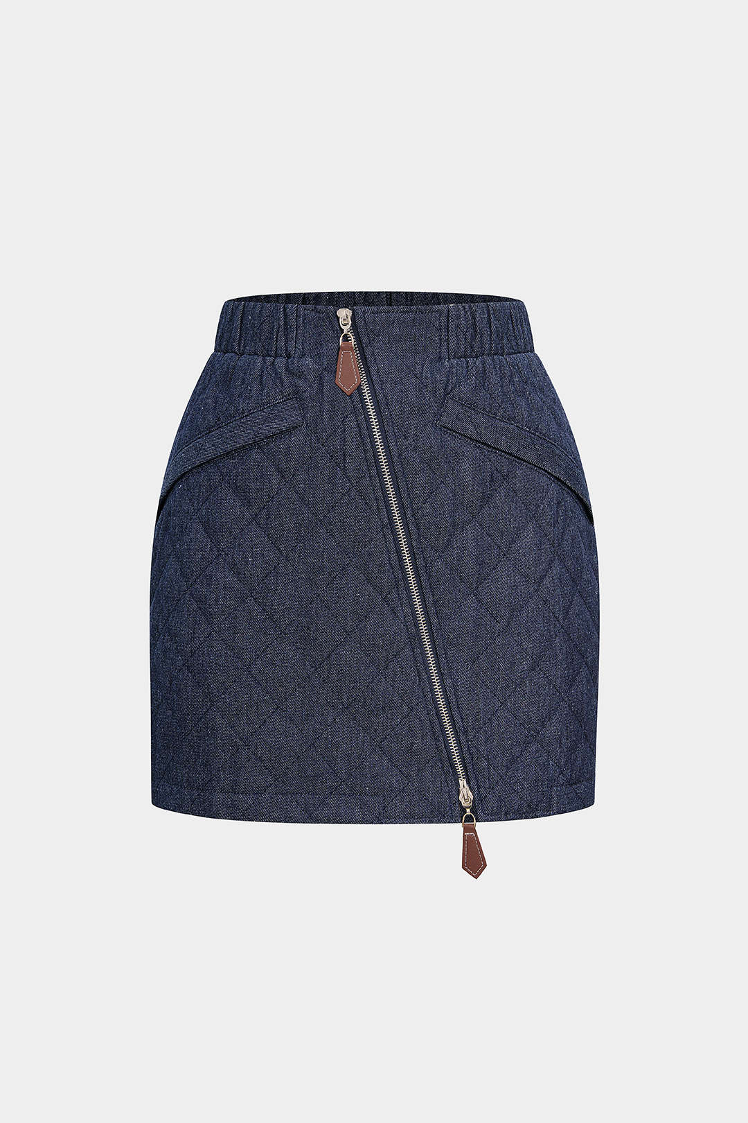 Denim Zipper Stitching Asymmetrical Skirt