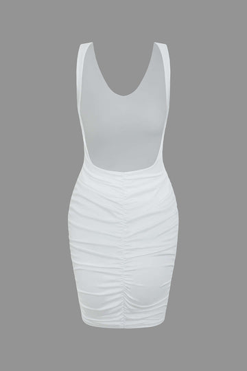 Ruched Backless Sleeveless Mini Dress