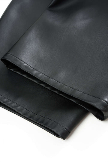 Faux Leather Braided Belted High Waist Barrel Trousers