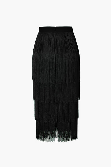 Fringed Tiered Midi Skirt – Micas