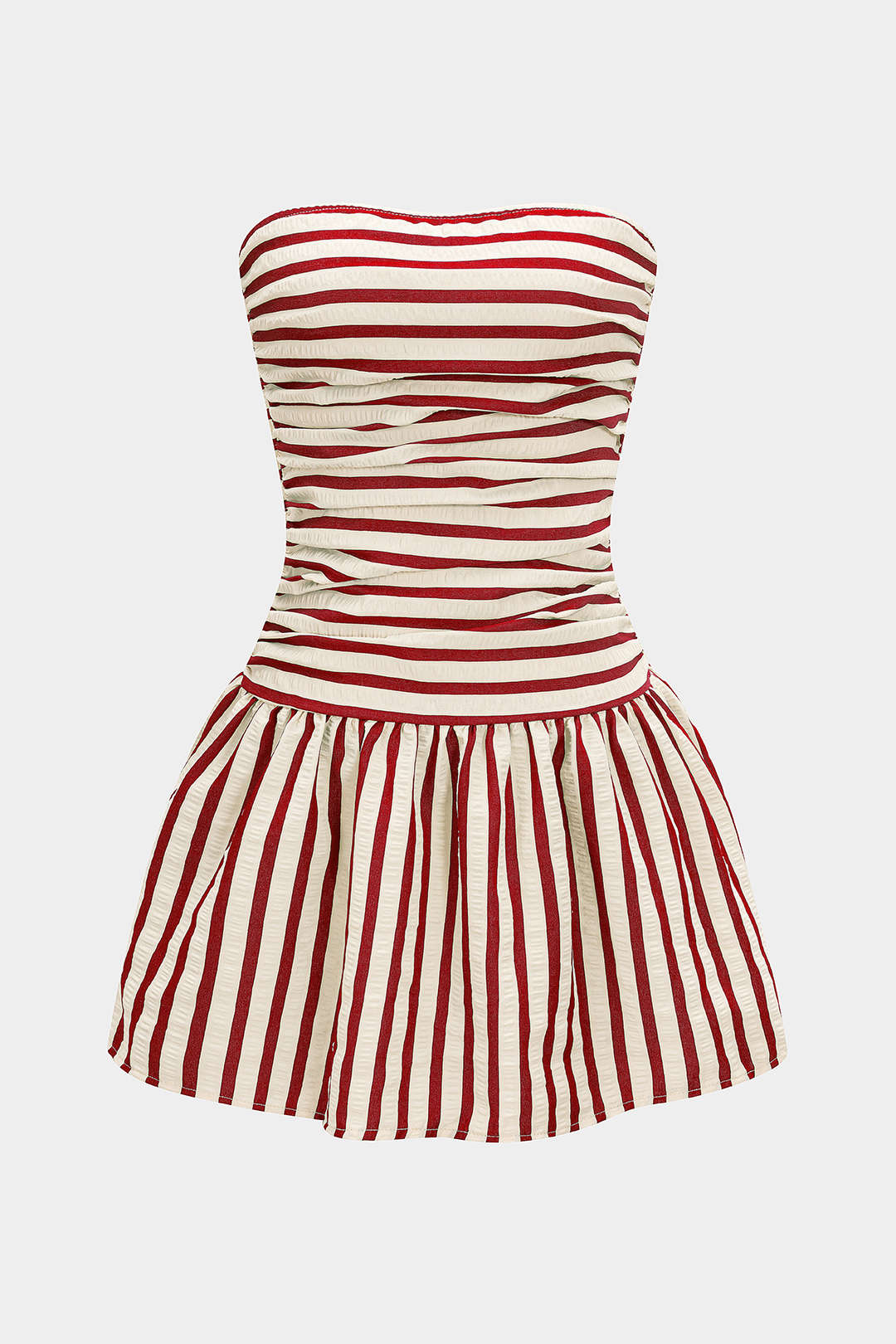 Stripes Print Smocked Strapless Backless Sleeveless Mini Dress