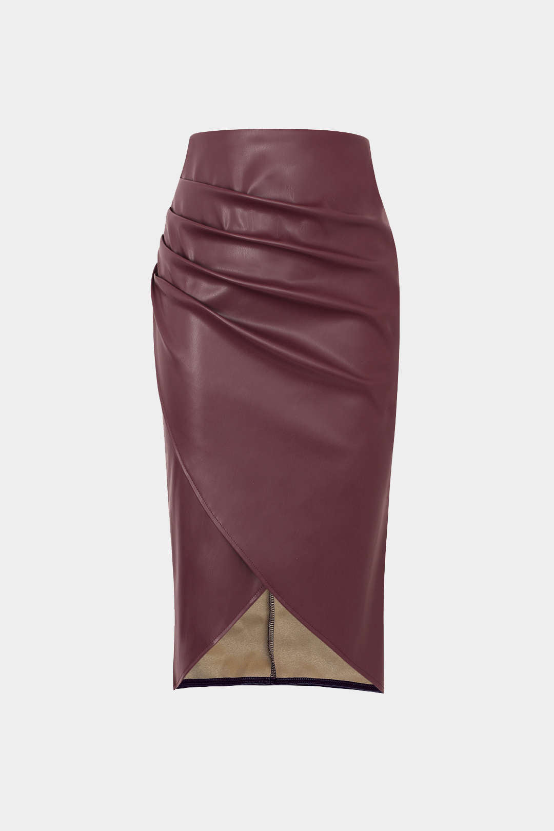 Faux Leather Wrap Ruched Midi Sear