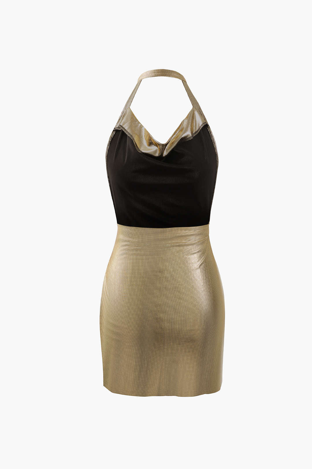 Metallic Halter Backless Slit Mini Dress