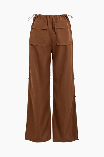 Elastic Waist Drawstring Cargo Pants with Cuffed Ankles