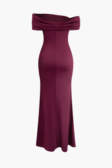 Asymmetrical Off Shoulder Slit Maxi Dress