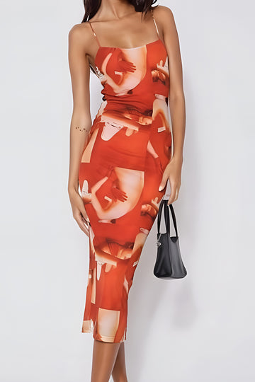 Abstract Print Slit Cami Midi Dress