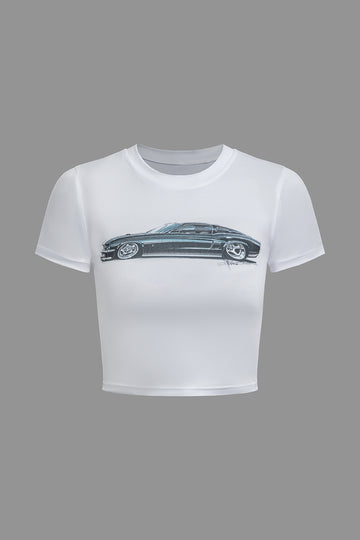 Car Print Crop T-shirt