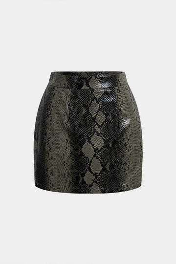 Snake Skin Print Faux Leather Skirt