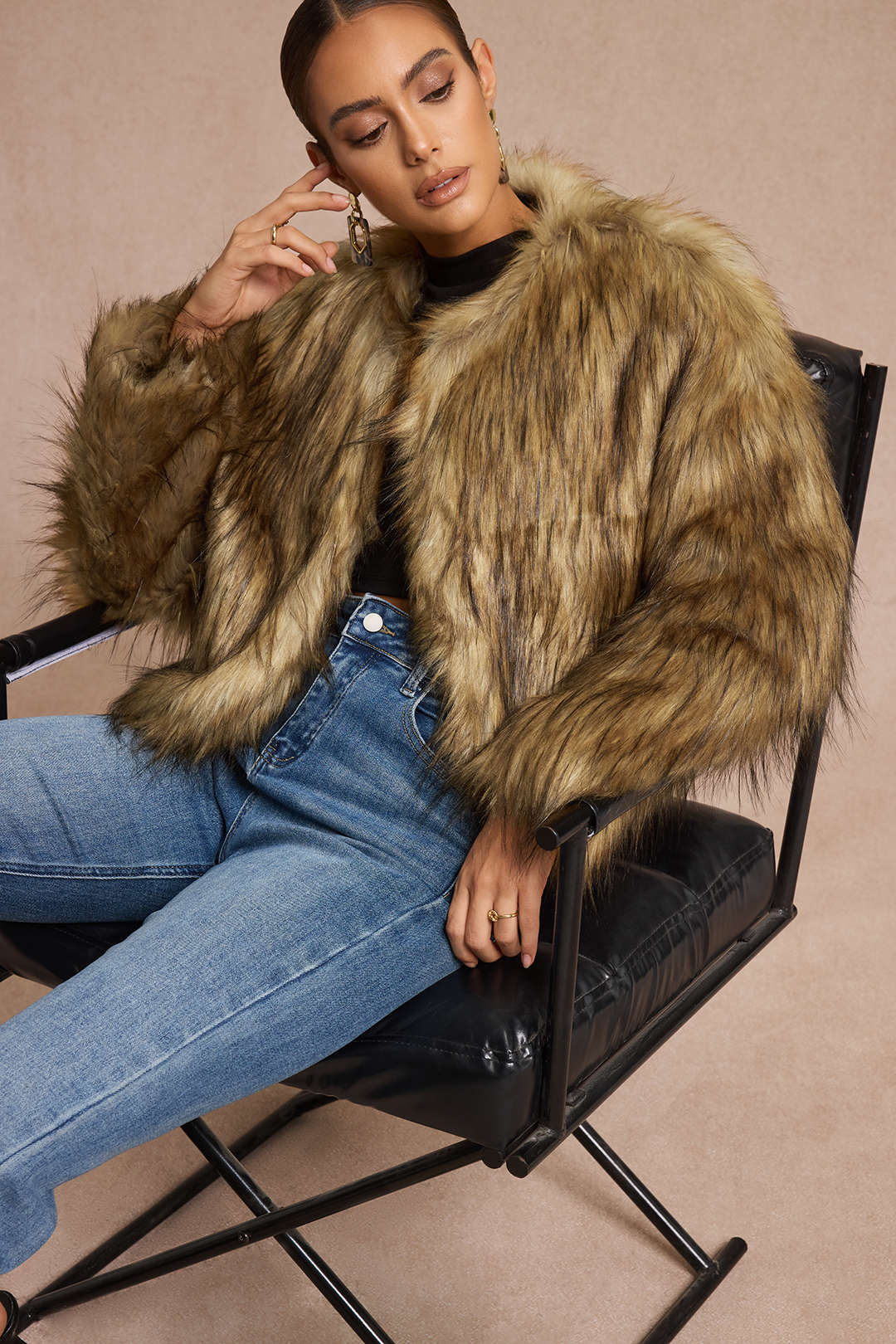 Faux Fur Long Sleeve Jacket