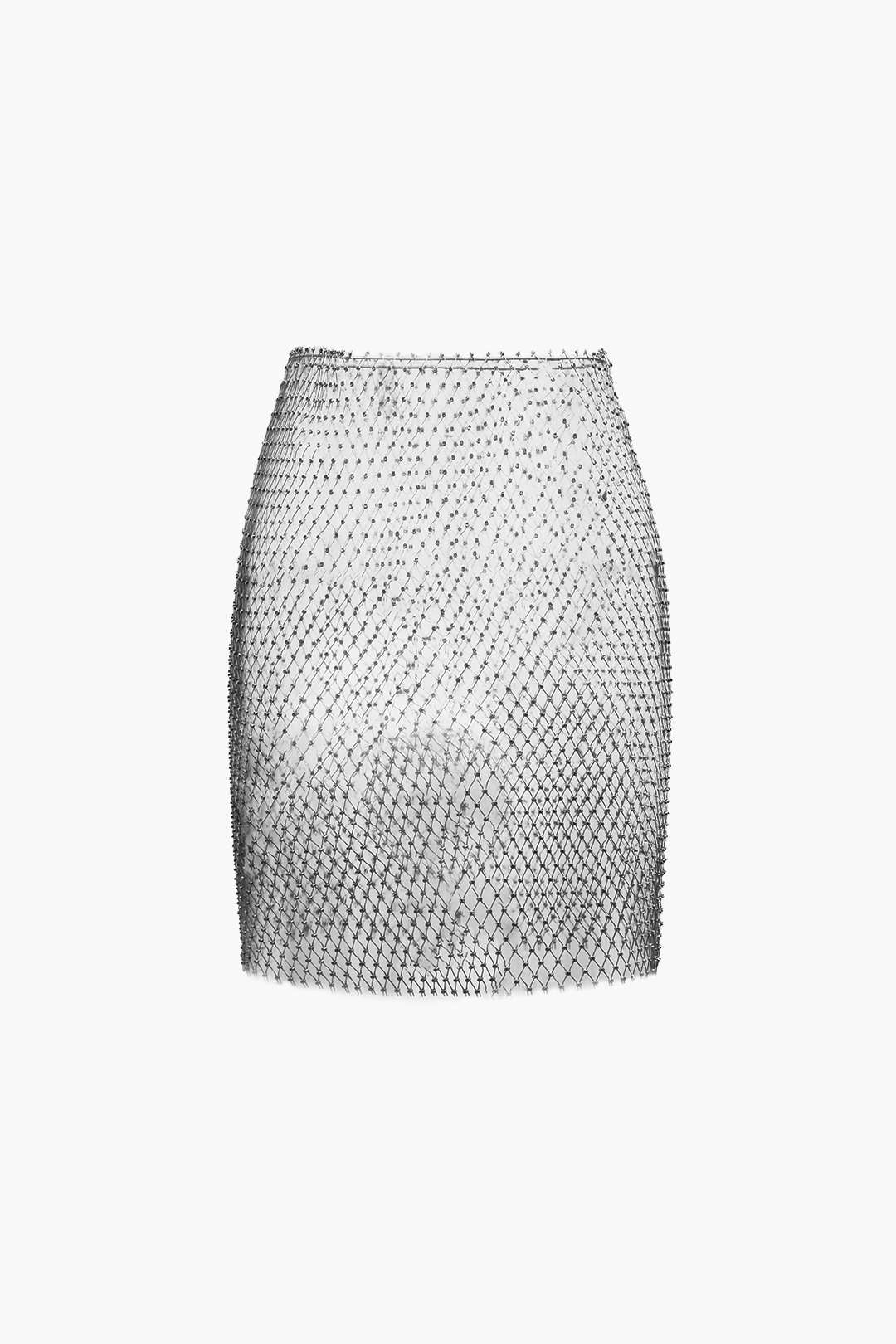 Rhinestone Sheer Net Skirt