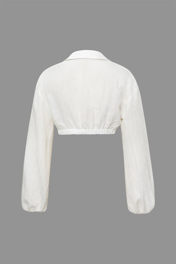 Linen-Blend Twist Long Sleeve V-neck Shirt