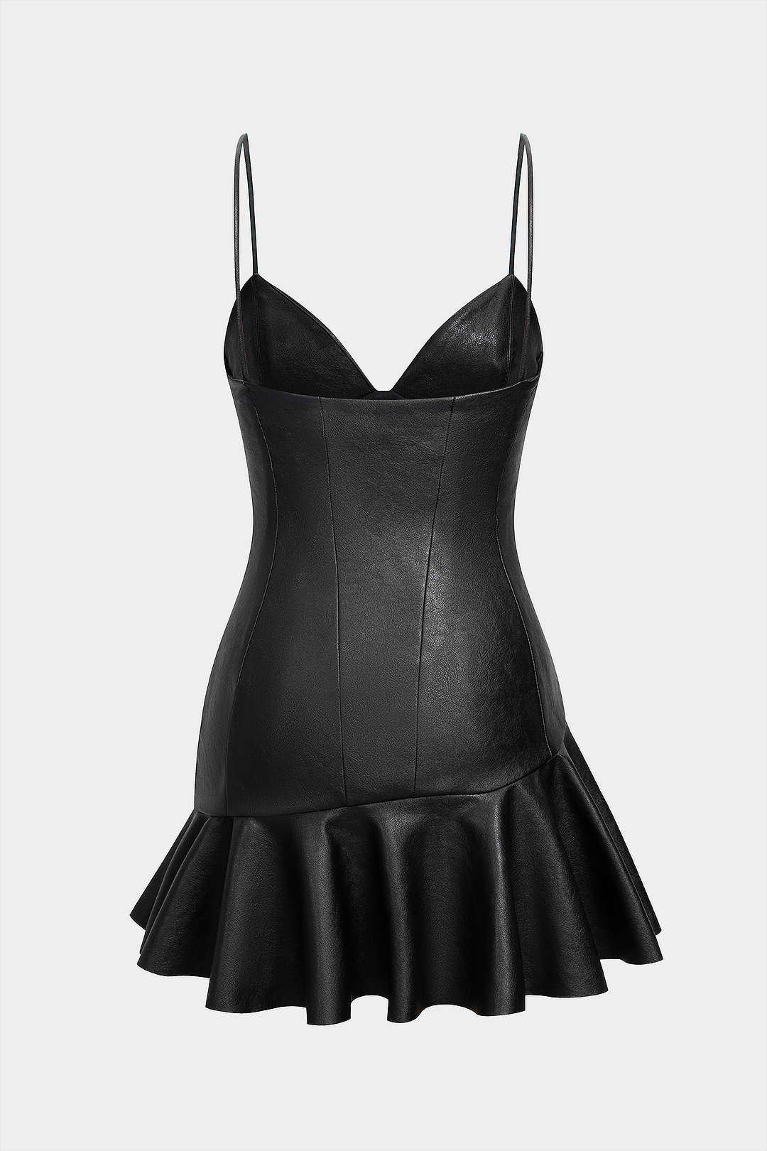 Faux Leather Asymmetrical Ruffle Hem Slip Sleeveless Mini Dress