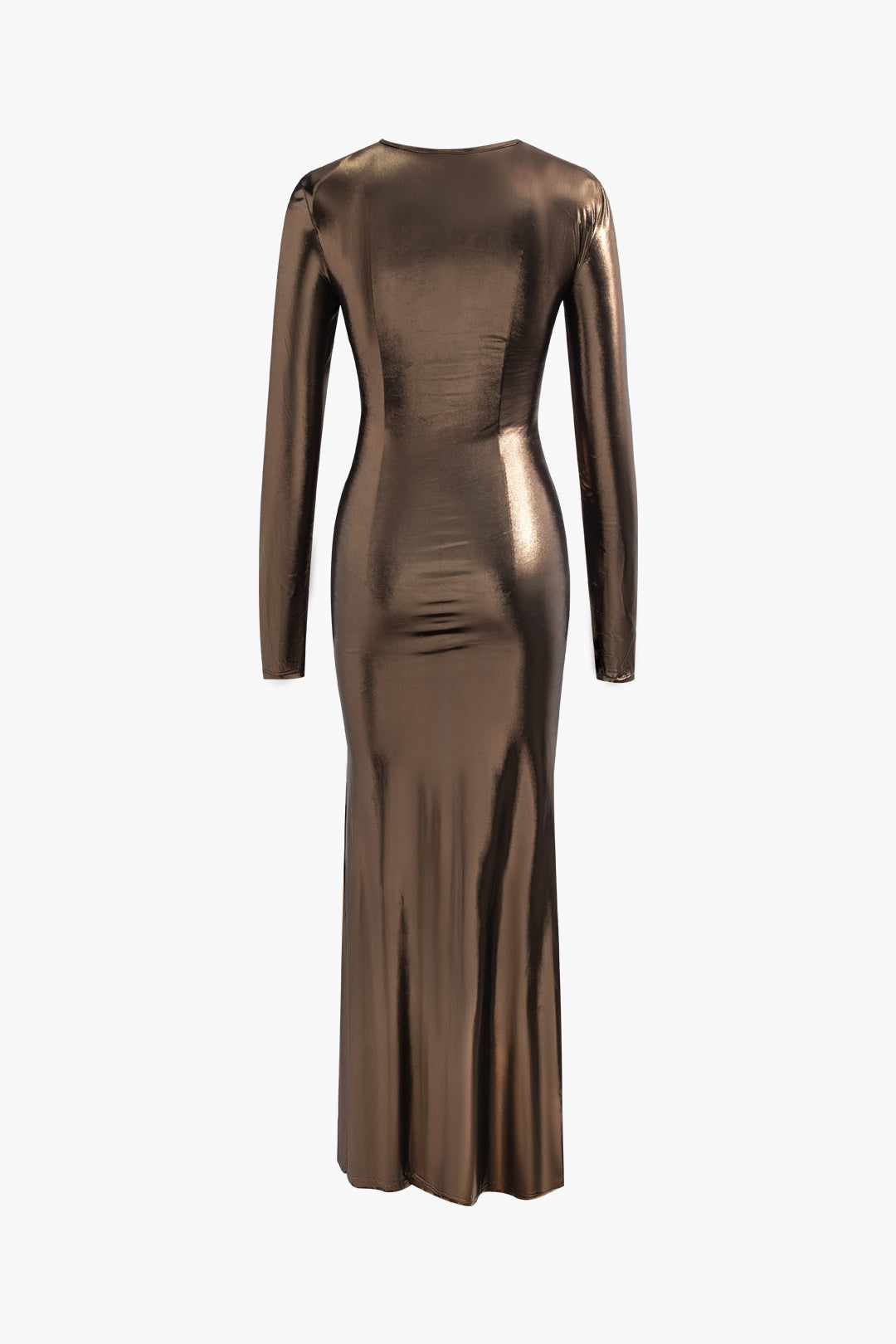 Metallic Cut Out Ruched Long Sleeve Maxi Dress