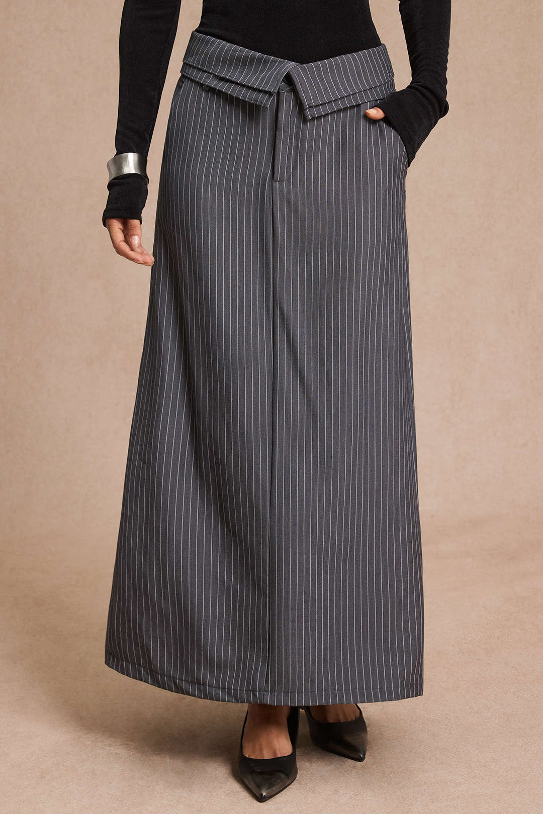 Stripes Print Split Skirt