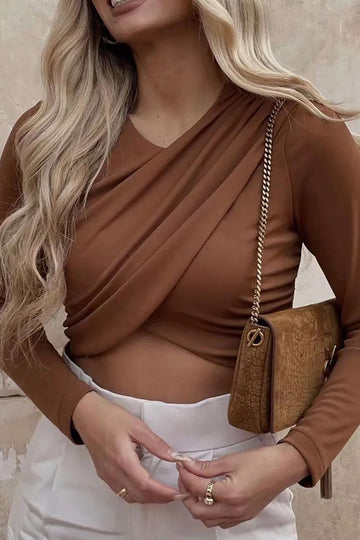 Wrap Ruched Long Sleeve Crop Top
