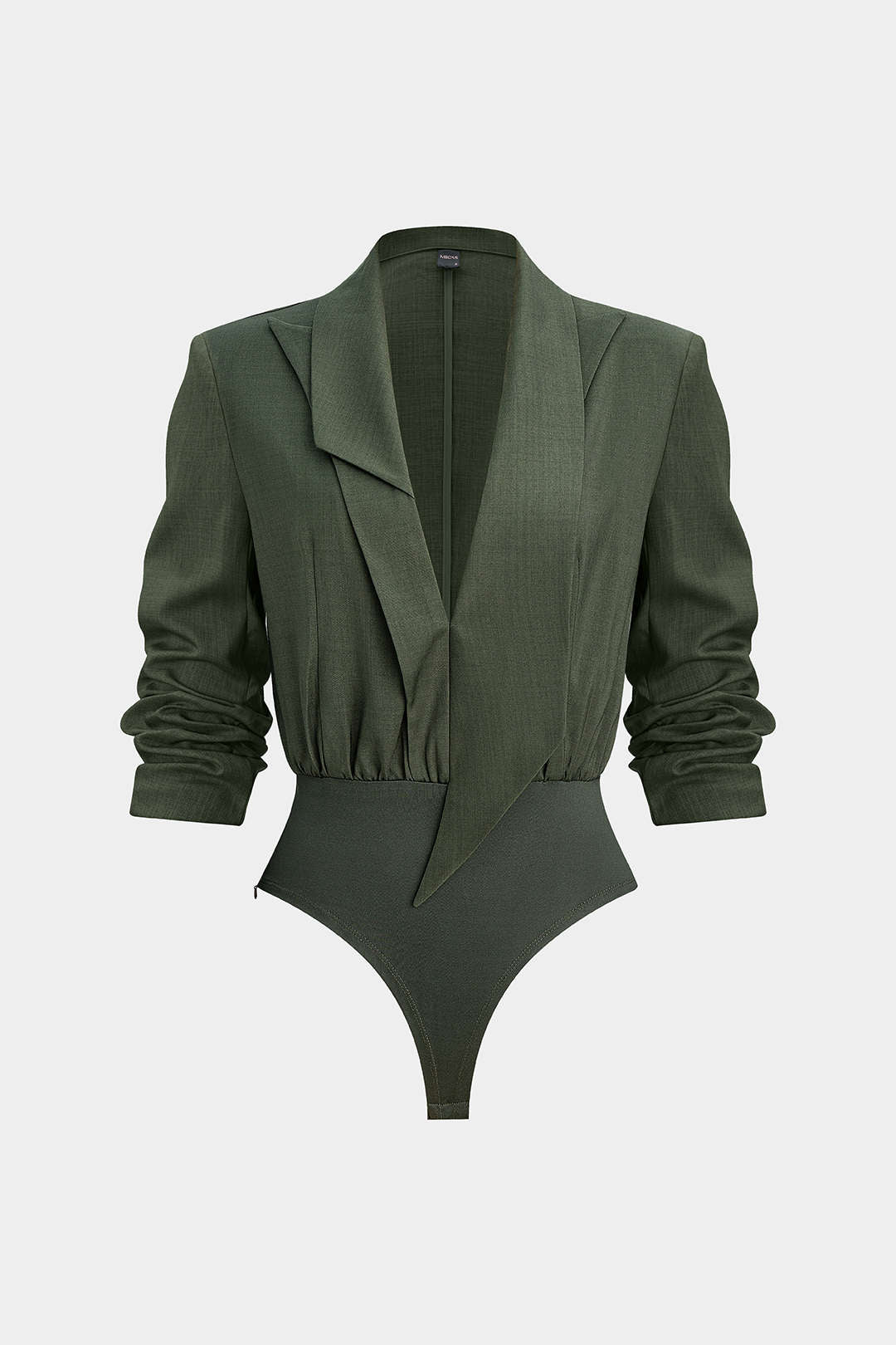 Notched Lapel Asymmetrical Long Sleeve Bodysuit