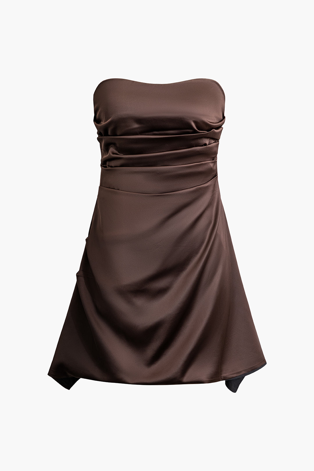 Satin Ruched Front Strapless Mini Dress