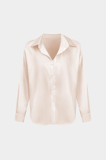 Basic Solid Satin Long-Sleeve Shirt