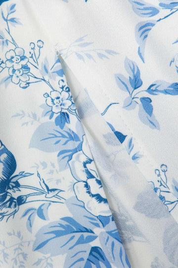Floral Print Frill Strap Slit Midi Dress