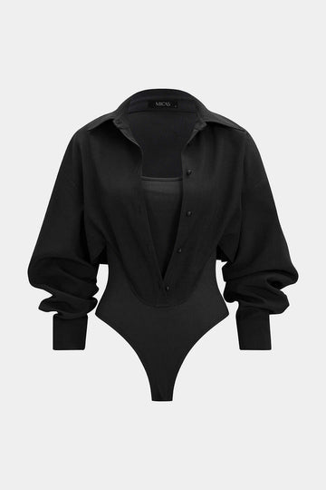 Patchwork Button Long Sleeve Bodysuit