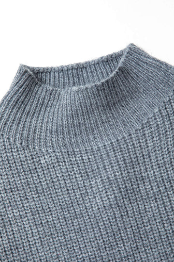 Basic Solid Mock Neck Slit Sleeveless Sweater Dress
