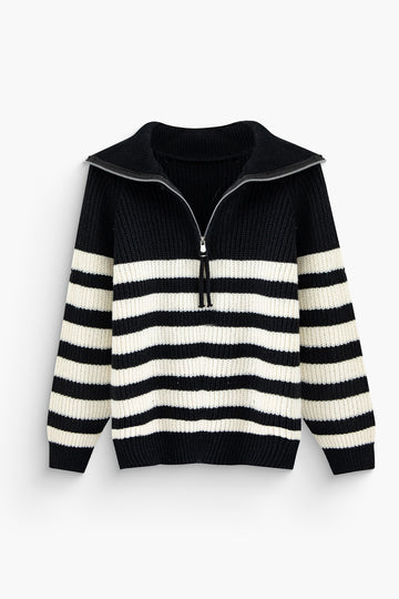 Stripe Half Zipper Lapel Sweater