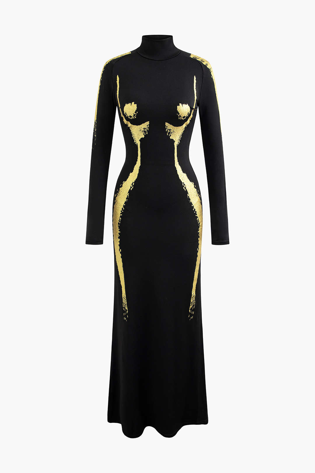 Body Print Turtle Neck Long Sleeve Maxi Dress Micas Body Print Turtle Neck Long Sleeve Maxi Dress Micas