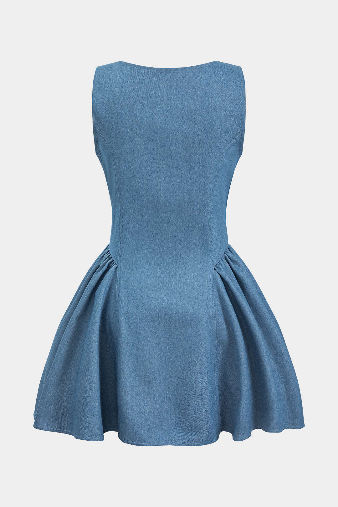 Denim Button Ruched Sleeveless Denim Dress