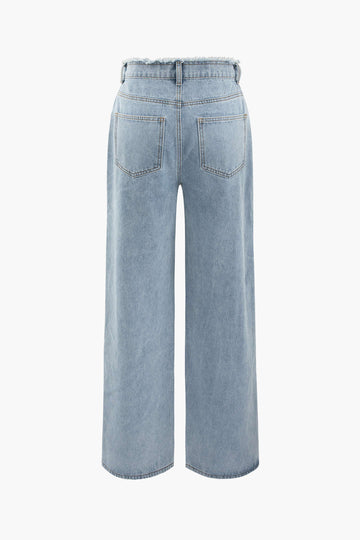 Frayed Destroyed Straight Leg Jeans