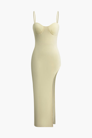 Asymmetric Slit Bustier Cami Midi Dress