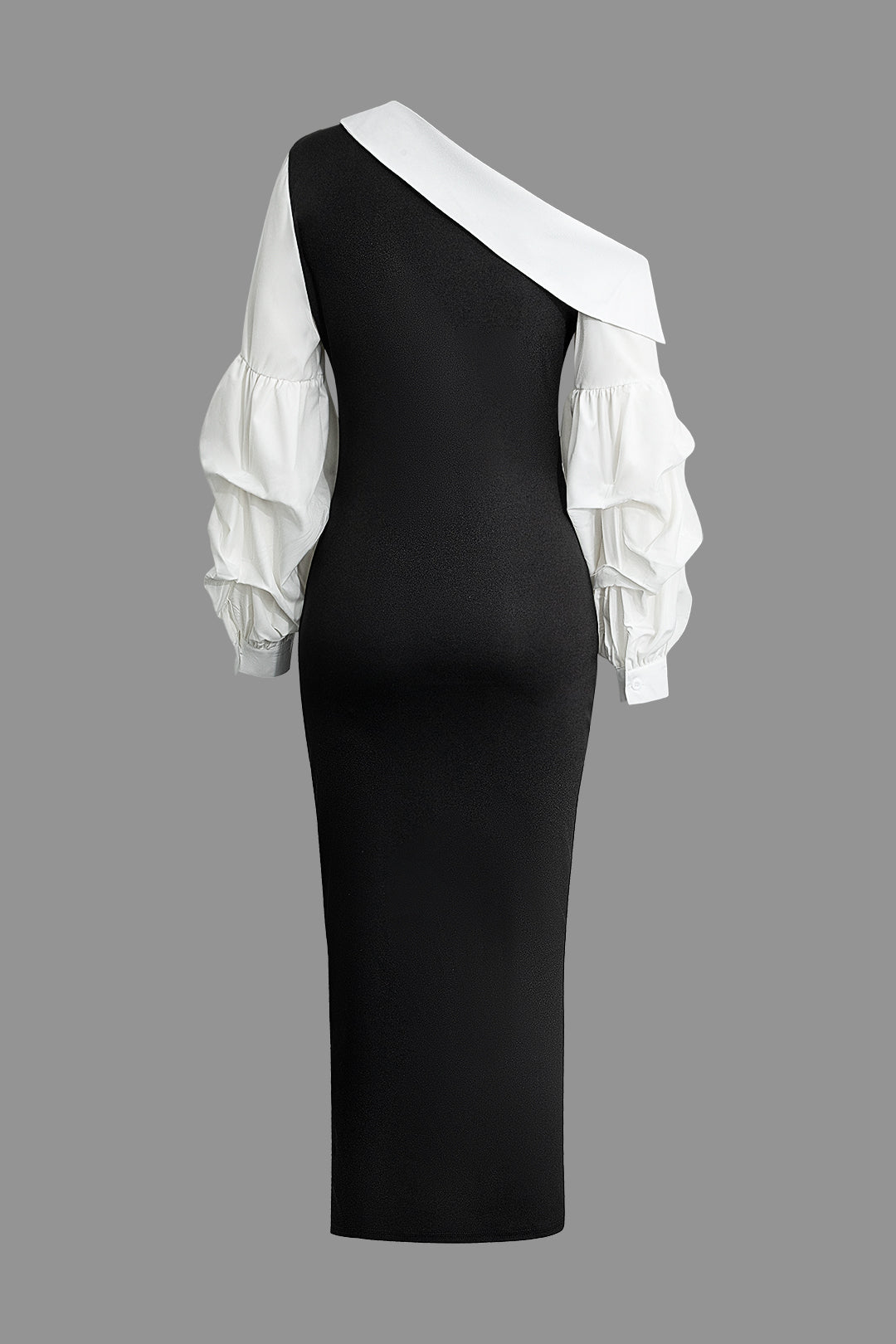 Asymmetric Lantern Sleeve Slit Midi Dress