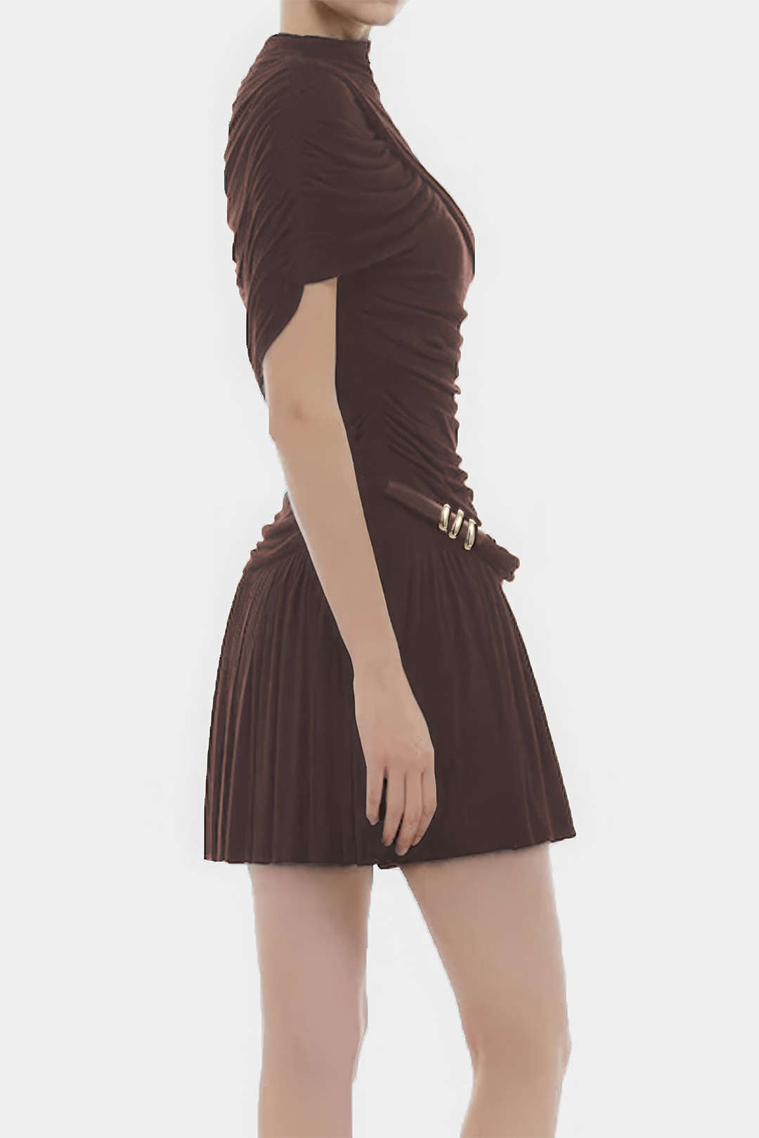 Ruched Asymmetrical Short Sleeve Mini Dress