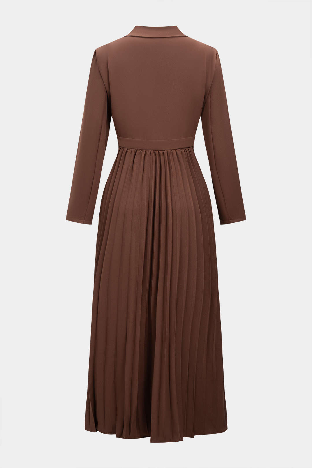 Notched Lapel Pleated Asymmetrical Long-Sleeve Maxi Dress