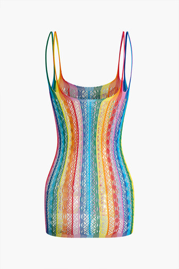 Rainbow Striped Hollow Out Cami Dress Lingerie