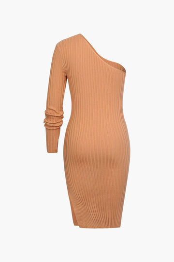 One-Shoulder Rib-Knitted Split Dress