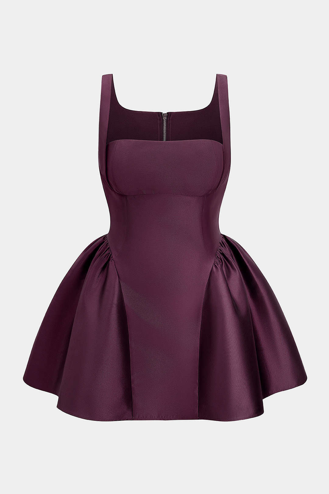 Plus Size Zipper Puff Hem Sleeveless Mini Dress