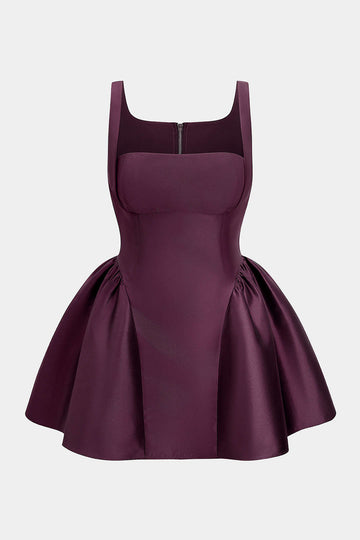 Plus Size Zipper Puff Hem Sleeveless Mini Dress