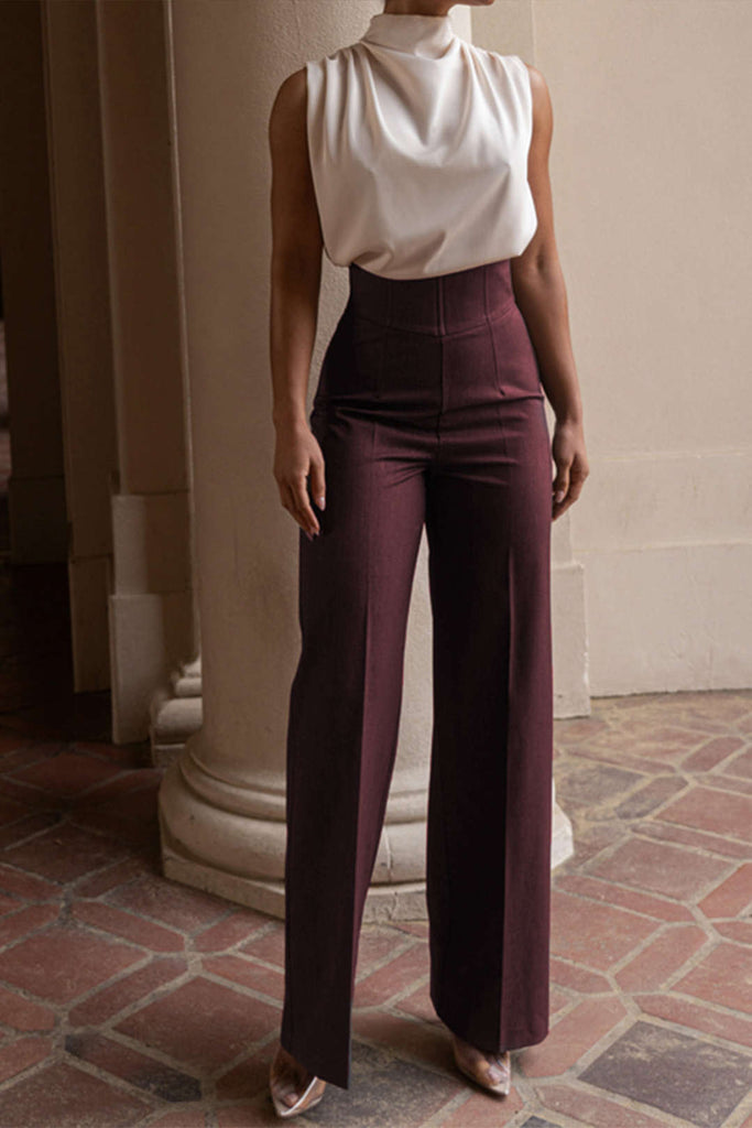 Basic High-Waisted Wide Leg Trousers - decent-life