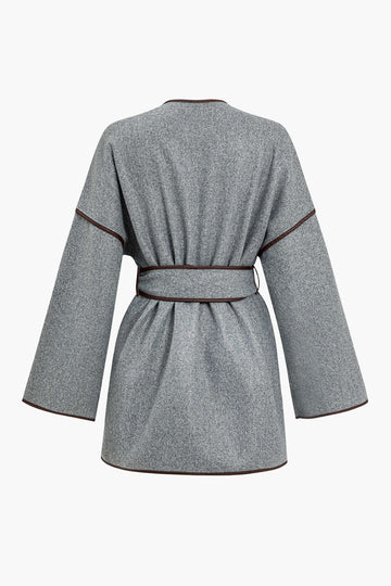 Contrast Binding Belted Coat