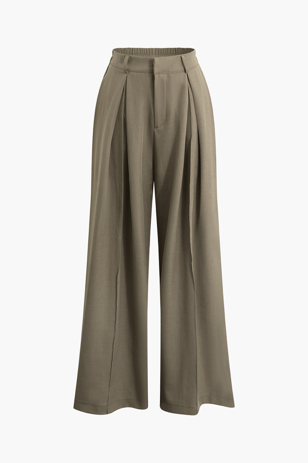 Solid Zip Up Pleated Wide Leg Pants