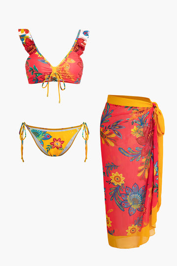 Floral Print Bikini Sarong Set