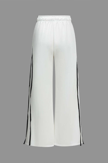 Contrast Tie-Up Wide Leg Trousers