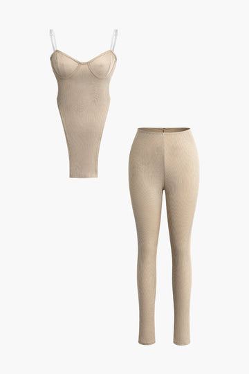 Adjustable Shoulder Strap Cami Top And Pants Set