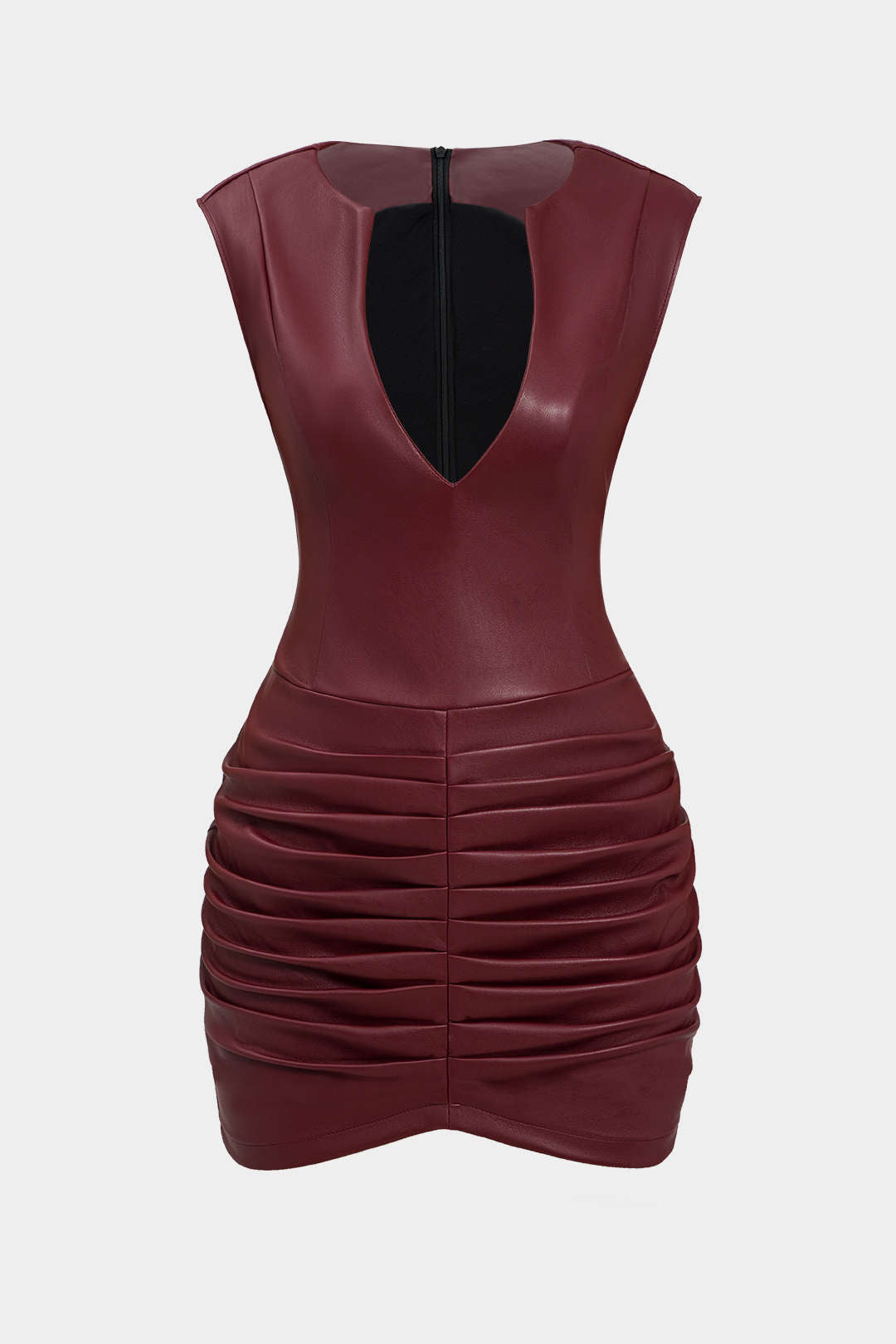 Ruched Faux Leather V-Neck Bodycon Mini Dress Ruched Faux Leather V-Neck Bodycon Mini Dress