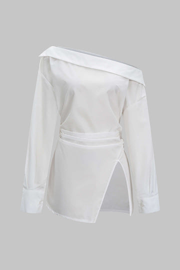 Off Shoulder Ruched Long-Sleeve Shirt
