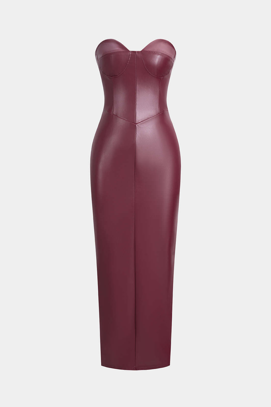 Faux Leather Strapless Sleeveless Maxi Dress