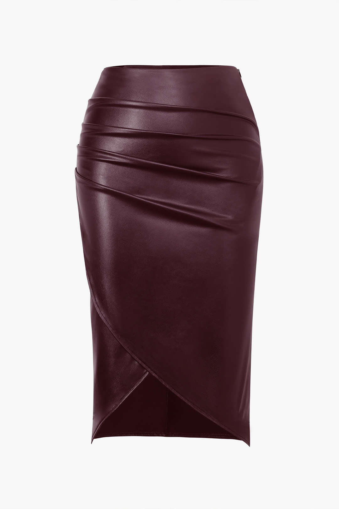 Plus Size Faux Leather Ruched Zipper Skirt