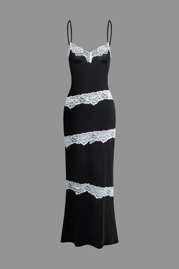 Contrast Lace Slip Maxi Dress